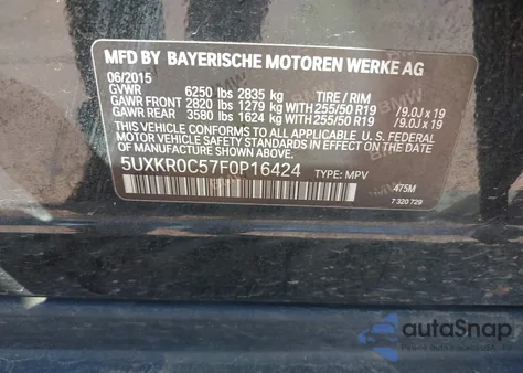 2015 BMW X5 xDrive35I from USA, damaged, VIN 5UXKR0C57F0P16424